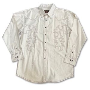 Walls Shirt Men Large Ranch Wear Western Pearl Snap Button Long Sleeve VTG Tan